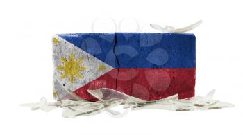 Brick with broken glass, violence concept, flag of the Philippines