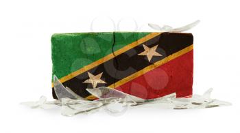 Brick with broken glass, violence concept, flag of Saint Kitts and Nevis