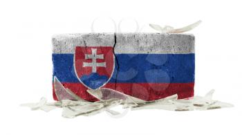 Brick with broken glass, violence concept, flag of Slovakia