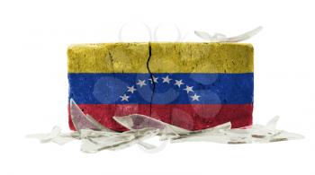 Brick with broken glass, violence concept, flag of Venezuela