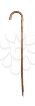 Old walking stick isolated on white with path