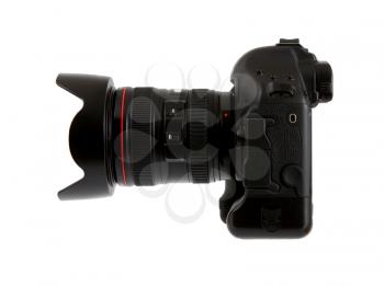 Digital camera with lens isolated on white background