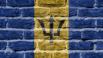 Very old brick wall texture, flag of Barbados