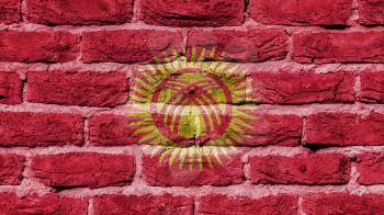 Very old brick wall texture, flag of Kyrgyzstan