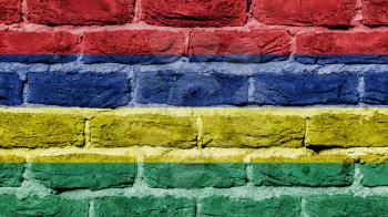 Very old brick wall texture, flag of Mauritius
