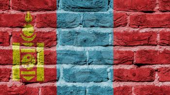 Very old brick wall texture, flag of Mongolia