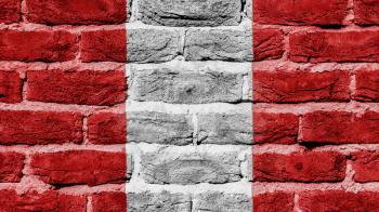 Very old brick wall texture, flag of Peru