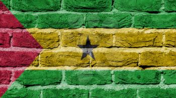 Very old brick wall texture, flag of Sao Tome and Principe