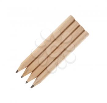 Four short pencils isolated on a white background