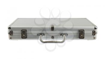 Silver metal briefcase isolated against a white background