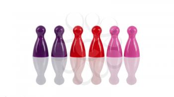 Different colored pawns isolated on a white background