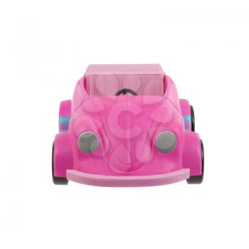 Old pink plastic toy car isolated on white