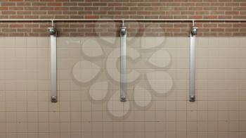 Three showers in a old bathroom interior