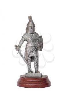 Metal knight statuette isolated on white background