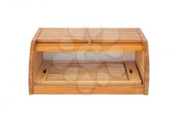 Old used dirty wooden bread box isolated