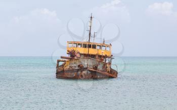 Unidentified sunken vessel at the coast of the Caribbean Isle of Saint Martin