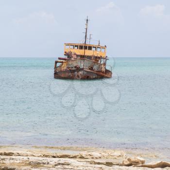Unidentified sunken vessel at the coast of the Caribbean Isle of Saint Martin