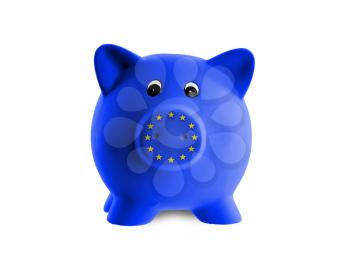 Unique pink ceramic piggy bank isolated, European Union
