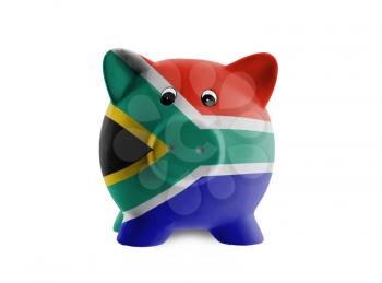 Unique pink ceramic piggy bank isolated, South Africa