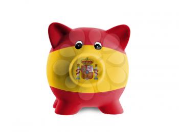 Unique pink ceramic piggy bank isolated, Spain