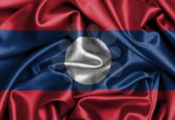 Satin flag, three dimensional render, flag of Laos