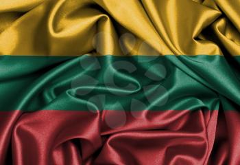 Satin flag, three dimensional render, flag of Lithuania