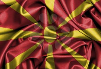 Satin flag, three dimensional render, flag of Macedonia