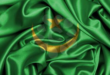 Satin flag, three dimensional render, flag of Mauritania