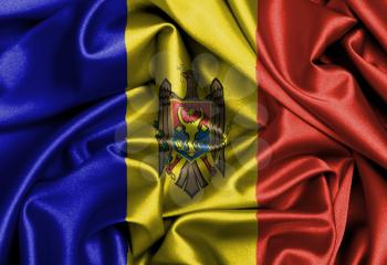 Satin flag, three dimensional render, flag of Moldova