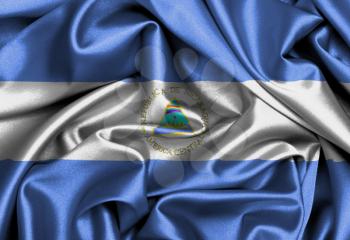 Satin flag, three dimensional render, flag of Nicaragua