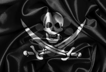 Satin flag, three dimensional render, pirate flag
