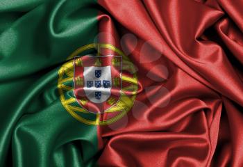 Satin flag, three dimensional render, flag of Portugal