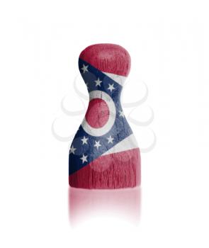 Wooden pawn with a painting of a flag, Ohio