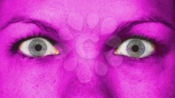 Women eye, close-up, blue eyes, pink skin