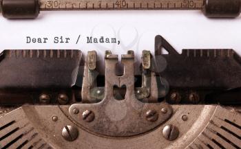 Vintage inscription made by old typewriter, dear sir madam