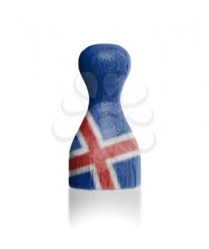Wooden pawn with a painting of a flag, Iceland