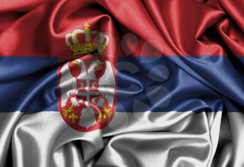 Satin flag, three dimensional render, flag of Serbia