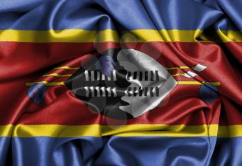 Satin flag, three dimensional render, flag of Swaziland