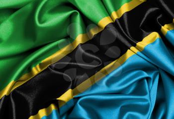 Satin flag, three dimensional render, flag of Tanzania