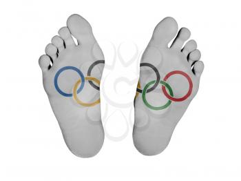 Feet isolated on a white background, Olympic Rings