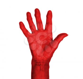 Hand symbol, saying five, saying hello or saying stop, red