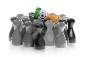 One unique pawn on top of common pawns, flag of India