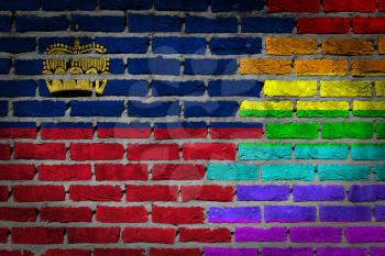 Dark brick wall texture - coutry flag and rainbow flag painted on wall - Liechtenstein