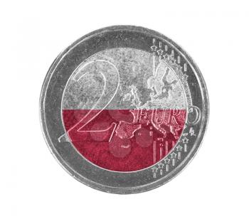 Euro coin, 2 euro, isolated on white, flag of Poland