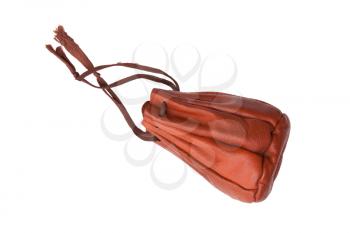 Old brown leather pouch on white background