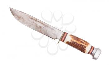 Very old bowie knife isolated on white background
