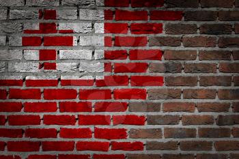 Very old dark red brick wall texture with flag - Tonga