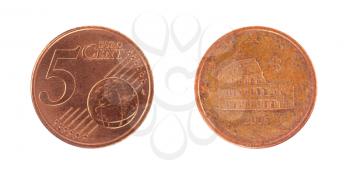 5 euro cent coin, isolated on white