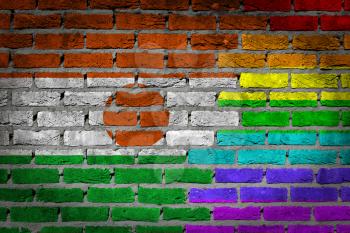 Dark brick wall texture - coutry flag and rainbow flag painted on wall - Niger