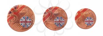 European union concept - 1, 2 and 5 eurocent, flag of the United Kingdom